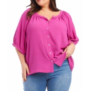 Karen Kane Womens Flowy Peasant Top  Pink Elbow Sleeve 3X NWT $158 Boho Vacation